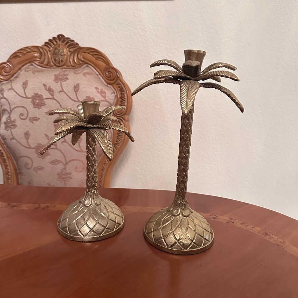 Gold Palm Tree Candle Holders